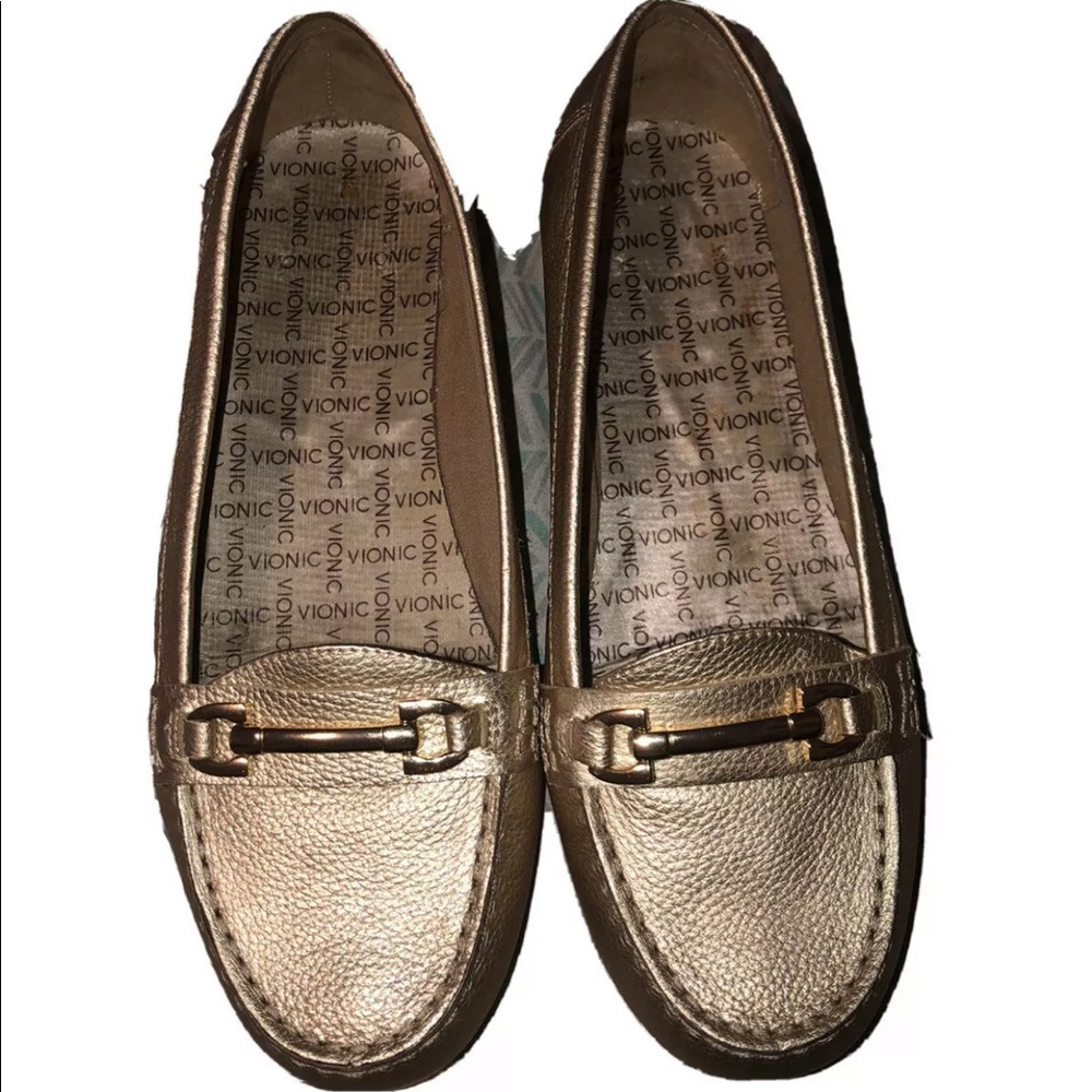 Vionic  Kenya horsebit gold flat loafers no insoles women’s sz 8